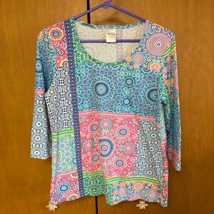 Blair Multicolored Print 3/4 Sleeve Shirt Size Small